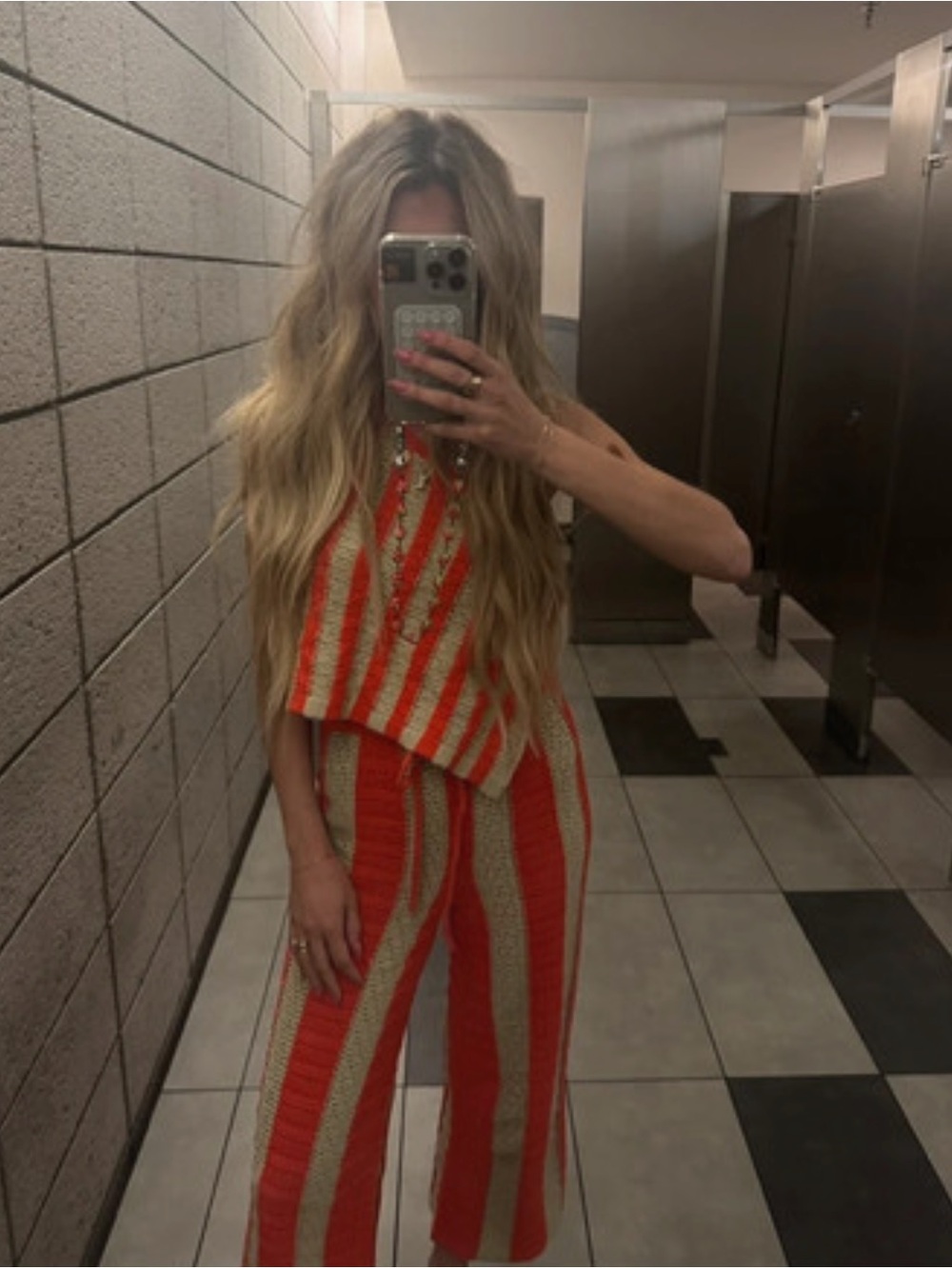 Free People Striped Knit Wide-Leg Set - Orange & Cream